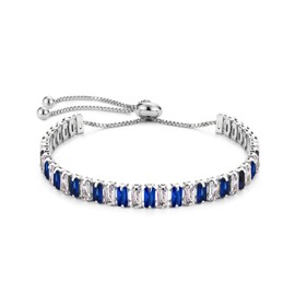 CERSLIMO Bracelets for Womens - Silver Tennis Bracelet Adjustable Size for Women Girls, Crystal Ladies Bracelet | 14K White Gold Plated Cubic Zirconia Classic Elegant Tennis Bracelets for Women, Blue