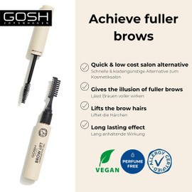GOSH Brow Lift Lamination Eyebrow Gel, Vegan, Colourless Fixing Gel for Quick Flawless Brow Styling, with Salon Effect, Fragrance-Free & Long-Lasting, Suitable for Allergy Sufferers