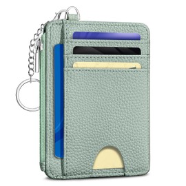 Kelvoris Green Credit Card Holder Small Wallet Women, Minimalist Slim RFID Blocking Wallet Woman Keychain with Zipper Coin Pocket, Front Pocket Thin Travel Card Case Organizer ID Window Ladies Gifts