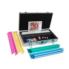 White Swan Mah Jongg Set - White/Burgundy Tiles - Modern Pusher Arms - Aluminum Case - Silver