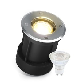 lambado® LED recessed floor spotlight for outdoor use, IP67, waterproof and drivable, including 5 W GU10 spotlight, warm white, dimmable, round floor light made of stainless steel for patio and garden
