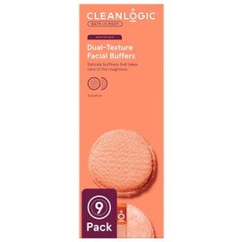 Cleanlogic Bath & Body Dual-Texture Facial Buffers for Sensitive Skin, Removes Makeup & Exfoliates Dull & Dry Skin, Vegan-Friendly - Pack of 9