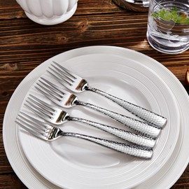 KEAWELL Premium 4-Piece 7.6" Louis Hammered Salad Fork Set, 18/10 Stainless Steel, Squared Edge with Smooth Rounded Edges for Comfort, Dishwasher Safe (4, 7.6" Salad Fork)