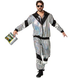 dressforfun Men's Costume Retro 80s 90s Disco Jogging Suit, silver