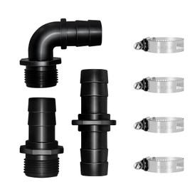 Longrun Hose Connector Kit, Hose Connector 1 Inch, 90 Degree Angle Hose Nozzle, 1 Inch Hose Nozzle, Hose Clamps for Pump Connection, Pond, Fountain and Garden