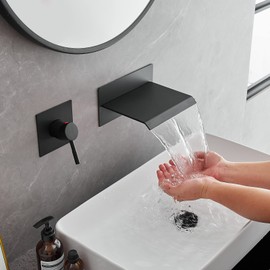 BWE Wall Mount Bathtub Faucet Matte Black Single Handle Bathtub Faucet with Rough in Valve High Flow Waterfall Tub Spout