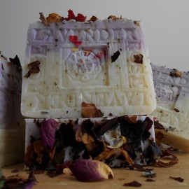 Provence French Lavender Soap-Handmade Cold Processed Soap-100% Pure Lavender Essential Crushed Rose Petals