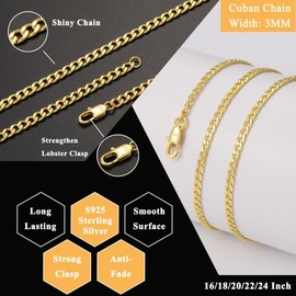 Avotto 925 Gold Chain for Men Boys 5mm Cuban Link Chain for Mens Boys Sterling Silver Men'S Boys Chain Necklaces Cadena De Oro Para Hombre Valentine's Jewelry Gifts for Men Boys 24 Inch