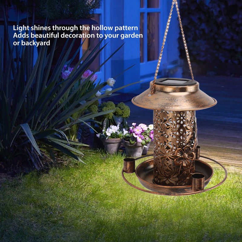 Solar Bird Feeder for Outdoors Hanging IP65 Waterproof Warm Light