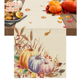 VASIN Table Runner, Autumn Table Runner, Pumpkins Flowers Leaves Autumn Table Runner, Autumn Table Decoration, Kitchen Table Decoration, Autumn Thanksgiving Decorations, Indoor Autumn Party Decor, 33
