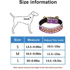 Bbmmayy Spiked Studded Dog Collar, Soft Genuine Leather Dog Collar, Adjustable Dog Collars for Small Medium Large Dogs Breeds Pit Bull (M fit Neck 11.5-15", Purple)