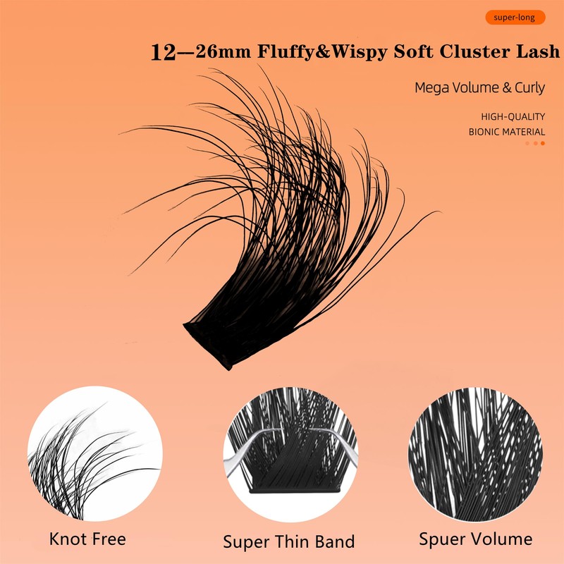 Fluffy Cluster Lashes 100D+200D Individual Eyelashes 256pcs Long 12-26mm Thick