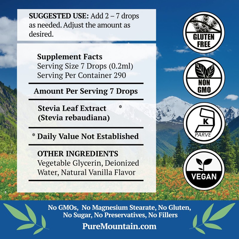 Vanilla Stevia Liquid Drops Flavored with Natural Sweet Vanilla -