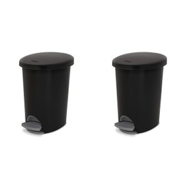 Sterilite 10819002 2.6 Gallon/9.8 Liter Ultra StepOn Wastebasket, Black Lid & Base w/ Titanium Pedal & Liner, 2-Pack
