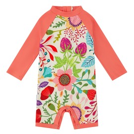 upandfast Baby Girls Swimwsuit with Snap Bottom UPF 50+ Infant Girl Rash Guard Bathing Suit (Sunflower, 6-9 Months) Orange