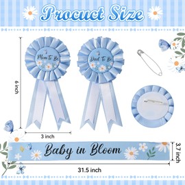 3 Packs Blue Mom to be Sash Dad to be Pin, Mommy to Be Sash and Pins Daddy to Be Corsage for Baby in Bloom Baby Shower Decorations Gender Reveals Gift