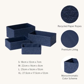 LA JOLIE MUSE Storage Baskets for Organizing Set 4 - Sturdy Woven Basket Paper Decorative Baskets, Stackable Storage Boxes for Makeup Closet Bathroom Bedroom Shelf (Black）