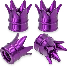 MEAJOO 4PCS Crown Style Tire Valve Stem Caps, Air Caps Cover, Aluminum Alloy Dustproof and Waterproof Valve Caps Cover fits Cars, Trucks, Bikes, Motorcycles, Bicycles Tire Caps(Purple)