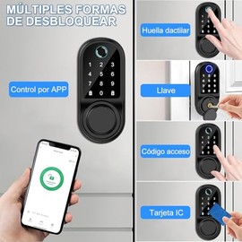 5 en 1 Cerradura Electrnica Inteligente puerta de seguridad, con Huella DigitalAPPContraseaTarjeta ICLlave Mecnica Cerradura Digital, para Dormitorio 
