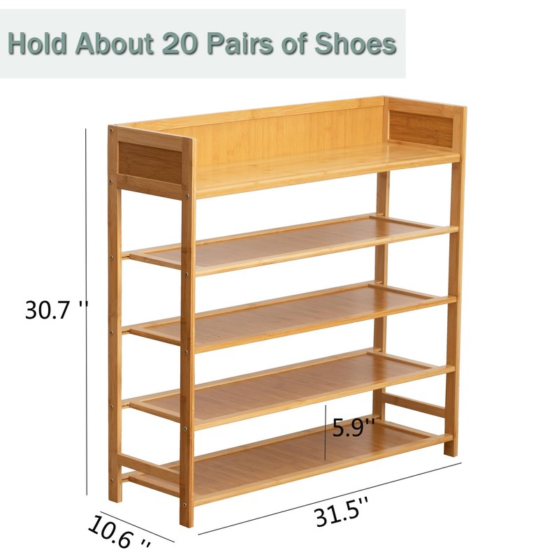 latifolia Bamboo Shoe Rack, 5-Tier Shoe Rack Organizer for Entryway