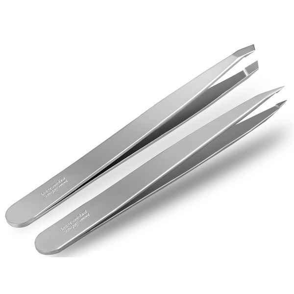 Professional Tweezers Set Eyebrow Plucking from Solingen Oblique + Pointed Hair Plucking Tweezers Precise Plucking Tweezers Made in Germany Solinger Eyebrow Tweezers Made of Stainless Steel for