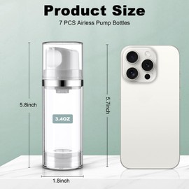 7 Pack Airless Pump Bottles 3.4oz/100ml Lotion Dispenser Travel Pump Bottles for Toiletries Airless Cosmetic Pump Container Airless Pump Jar for Toiletries Shampoo Cream with Labels(Clear)
