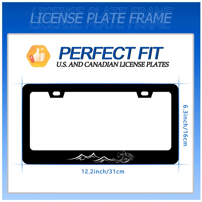 2Pcs Mountains Waves License Plate Frame Mountain Ocean Wave License
