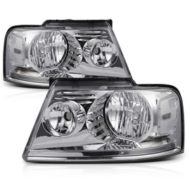 M-AUTO Headlights Assembly Compatible with 2004-2008 Ford F-150, 2006-2008 Mark LT - Chrome Housing Clear Corner Head Lamps for Driver and Passenger Side