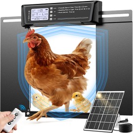 Automatic Chicken Coop Door Large Size, 7W Solar Powered with Timer & Light Sensor, Anti-Pinch Safety Chicken Door, Remote Control, Predator-Proof Aluminum Door for Poultry, Ducks & Chickens