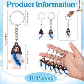 Sumind 48 Pcs Jesus Toys Figurine Christian Keychain Religious Keychain Bulk Classic Christian Rings for Christ(Blue,White Jesus Loves You)