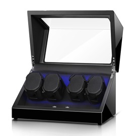 KETYDURM Automatic Watch Winder for 4 Watches, LED Watch Winders Box with Quiet Motor, Black Piano Paint Rotating Watch Box Gift for Men and Women