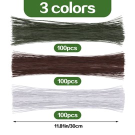 300 Pcs Floral Stem Wire, 26 Gauge WhiteGreenBrown Bouquet Stem, Bouquet Banquets, DIY Flower Crafts