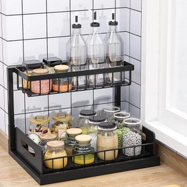 DZOMK Under Sink Organizer, Pull Out Cabinet Organizer 2 Tier Slide Out Sink Shelf Cabinet Storage Shelves, Multi-purpose Bathroom Shelf Organizer Black for Kitchen Bathroom Storage
