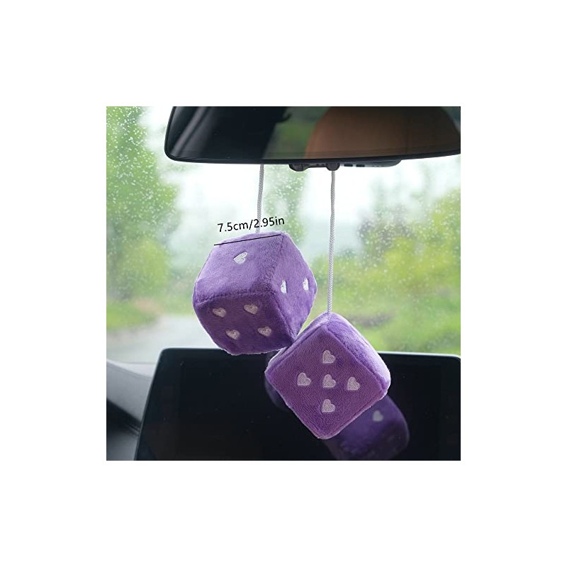 Pair Of Dice Car Decorations,Fuzzy Plush Dice With Heart-Shaped Dots