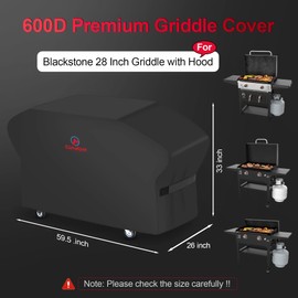 Comnova Griddle Cover for Blackstone 28 Inch Griddle with Hood - 600D Flat Top Grill Cover for Blackstone Pro Series Griddle Heavy Duty Waterproof, 28 in BBQ Cover for Blackstone 1883, 1924 and More
