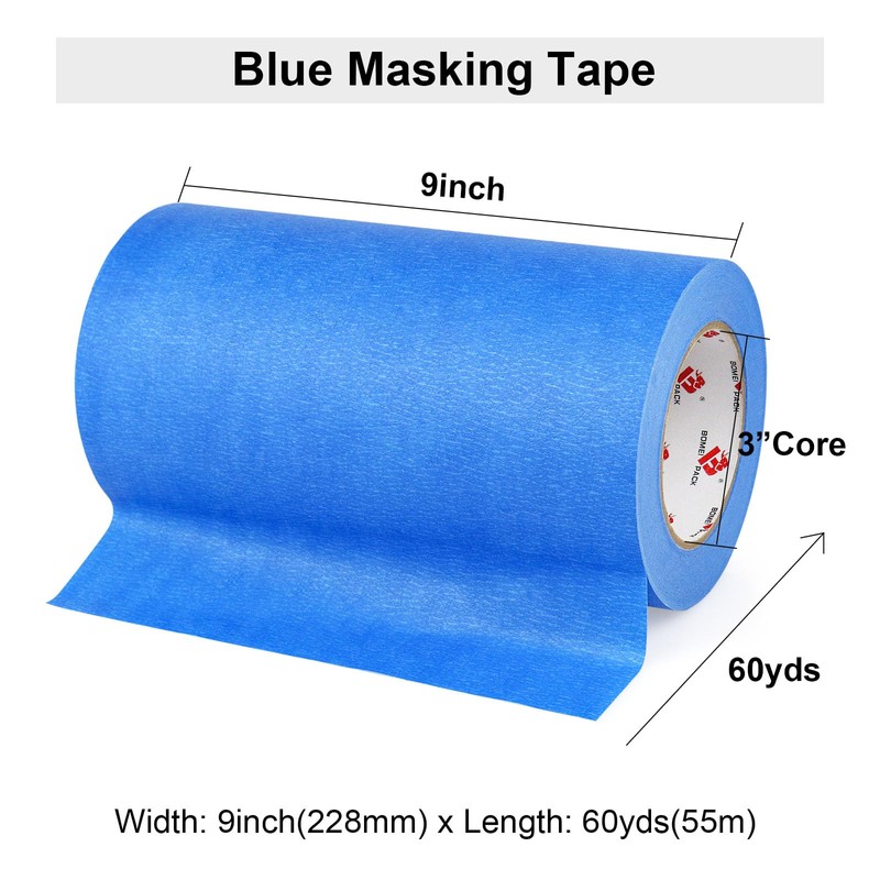 BOMEI PACK Wide Blue Painters Tape 9 Inches x 60
