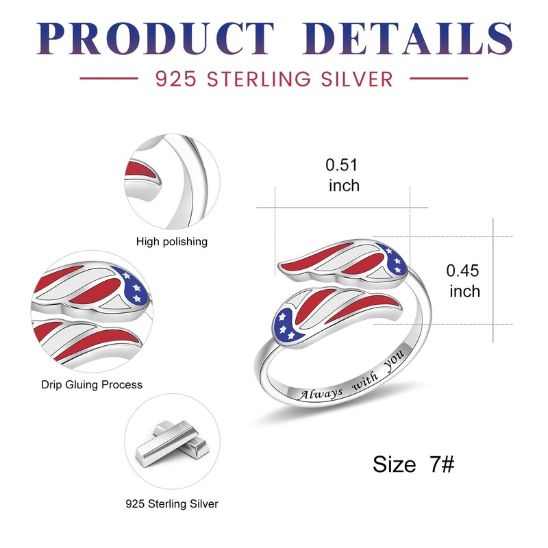 American Flag Ring 925 Sterling Silver Patriotic Adjustable Thumb Rings