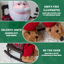 Christmas Animatronic Rocking Chair Santa Claus Decoration - 18 inch Animated Talking Santa Toys, Xmas Gift Sitting Santa Figure with Rocks, Sings, Mouth Move, Illuminated Face for Indoor, Table, Home