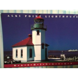 THE PACIFIC NORTHWEST Amazing Photo POST CARD  ALKI POINT LIGHTHOUSE & PUGET SOUND FERRY SEATTLE WA