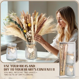 149 Pcs Dried Pampas Grass Decor Dining Table Centerpiece with 2 Pcs 6.3in Vase DIY Boho Decor Natural Dried Pampas Grass for Home Decor Birthday Party Thanksgiving Christmas Weddings Decor