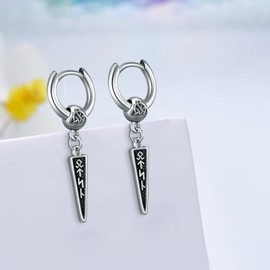 Norse Viking Sterling Silver Dangle Earrings - Runes Viking Hoop Earrings - Vintage Norse Jewelry for Men & Women