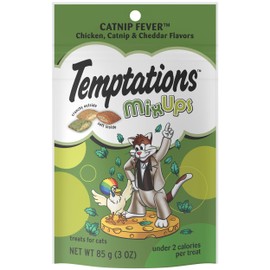 TEMPTATIONS MixUps Crunchy and Soft Cat Treats, Catnip Fever Flavor, (12) 3 oz. Pouches