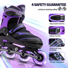 Ruthfot Adjustable Inline Skates for Boys and Girls with Full Light Up Wheels, Outdoor Rollerskates for Kids and Women