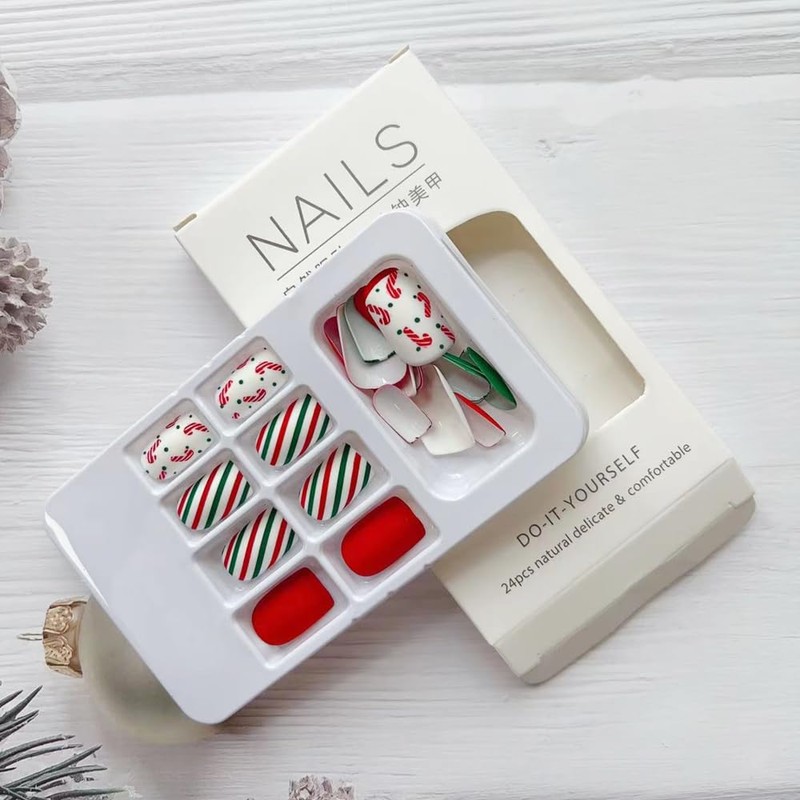 Christmas Press on Nails Medium, LPOODDNU Square Press on Nails