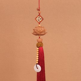Peach Wood Lotus Car Pendant Innovative Vehicle Rearview Mirror Decoration Pendant Wine Red