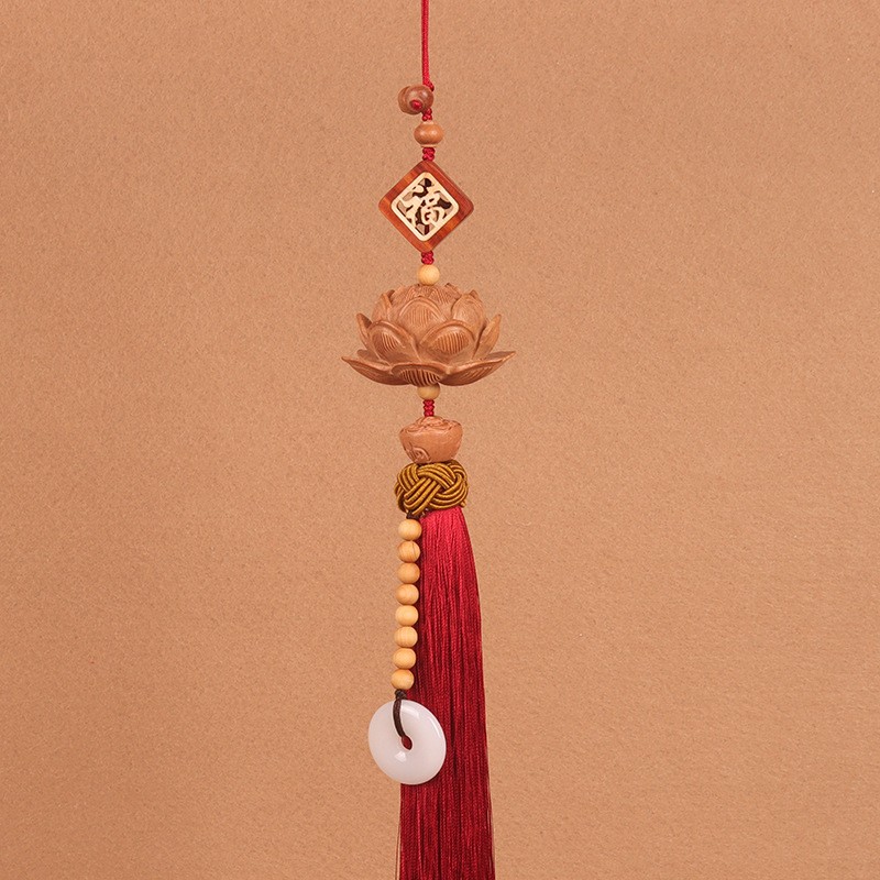 Peach Wood Lotus Car Pendant Innovative Vehicle Rearview Mirror Decoration