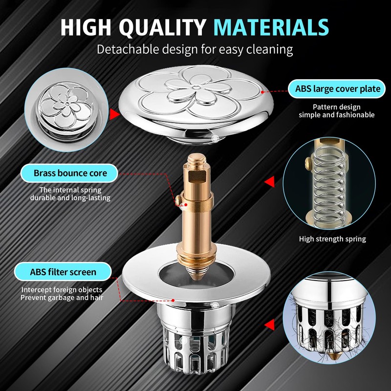 1 x Pop Up Drain Strainer, Upgraded Bathroom Sink Plug,