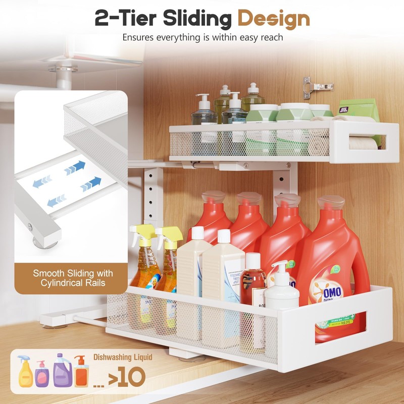 2-Pack Under Sink Storage Organizer, Large 2-Tier Elegant Mesh Pull