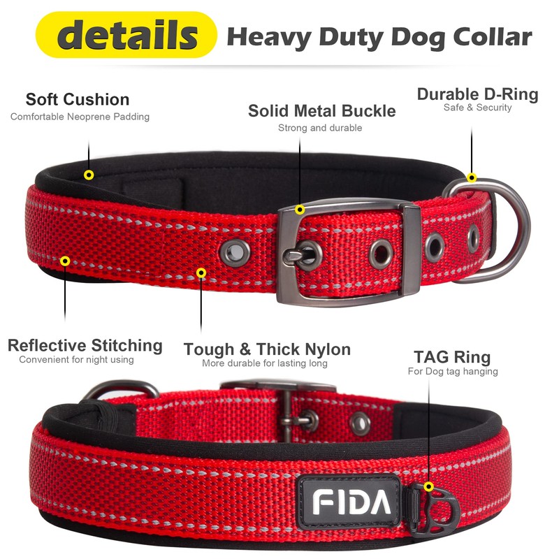 Fida Heavy Duty Dog Collar, Ultra Comfortable Soft Neoprene Padded,