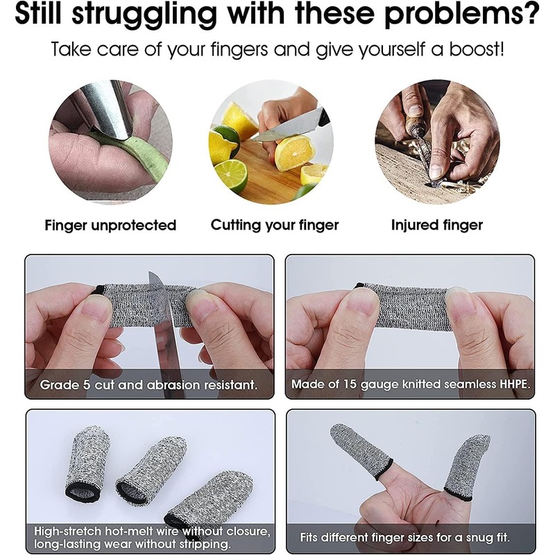 12PCS Cut Resistant Finger Cots,Finger Sleeves, Glove Life Extender, Reusable